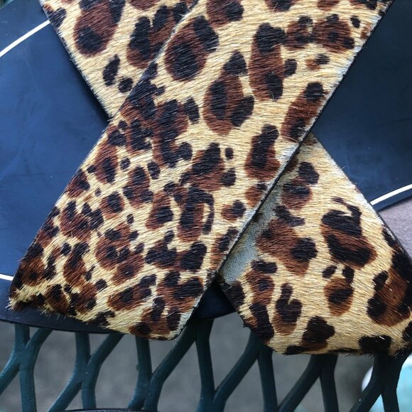 J Crew Leopard Print Cross Strap Sandals Size 7 Leather Slides Flip Flops NOTE - Picture 6 of 16